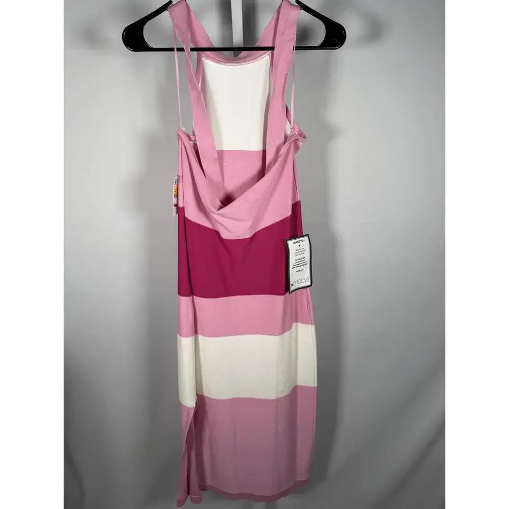 NWT Bebe Women's Midi Dress Pink White Striped Halter Neck New with Tags Size L - Picture 3 of 6